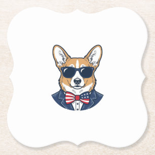 Patriottische Corgi-zonnebril Vintage Vector Kunst Kartonnen Onderzetters