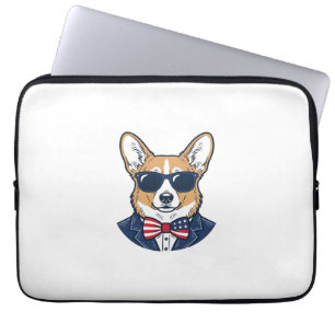 Patriottische Corgi-zonnebril Vintage Vector Kunst Laptop Sleeve
