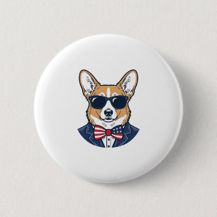 Patriottische Corgi-zonnebril Vintage Vector Kunst Ronde Button 5,7 Cm