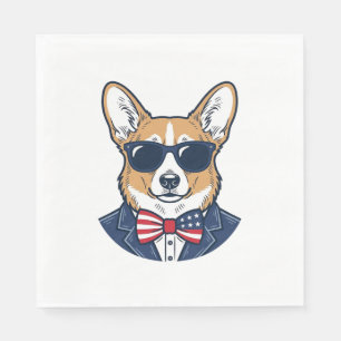 Patriottische Corgi-zonnebril Vintage Vector Kunst Servet