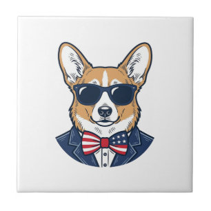 Patriottische Corgi-zonnebril Vintage Vector Kunst Tegeltje