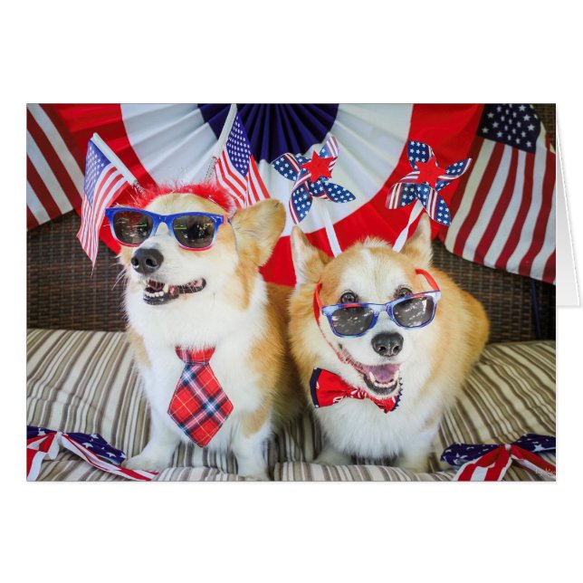 Patriottische Corgis Juli 4de kaart (Voorkant Horizontaal)
