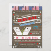 Patriottische Cornhole-feestuitnodiging Kaart (Voorkant)