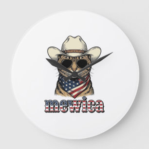 Patriottische Cowboy Kat Mewica Vintage Vector Ont Grote Klok