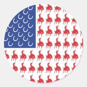 Patriottische cowboy op een paard ronde sticker