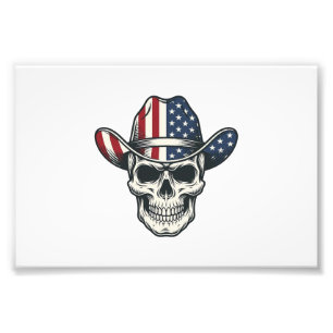 Patriottische Cowboy Schedel Vintage Gravure Shirt Foto Afdruk