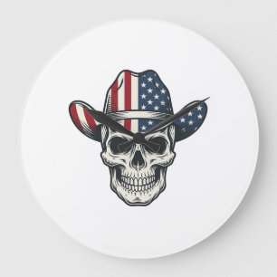 Patriottische Cowboy Schedel Vintage Gravure Shirt Grote Klok