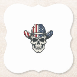 Patriottische Cowboy Schedel Vintage Gravure Shirt Kartonnen Onderzetters