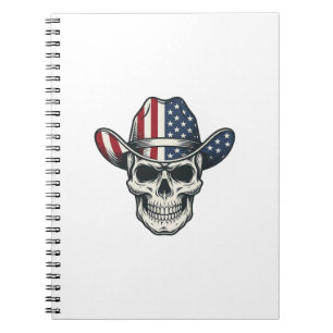 Patriottische Cowboy Schedel Vintage Gravure Shirt Notitieboek