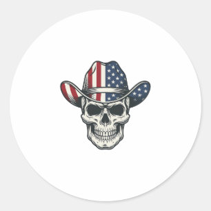 Patriottische Cowboy Schedel Vintage Gravure Shirt Ronde Sticker