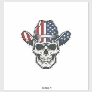Patriottische Cowboy Schedel Vintage Gravure Shirt Sticker