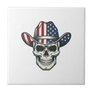 Patriottische Cowboy Schedel Vintage Gravure Shirt Tegeltje