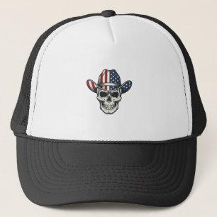 Patriottische Cowboy Schedel Vintage Gravure Shirt Trucker Pet