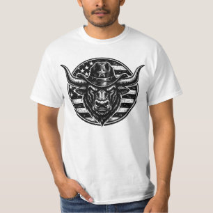 Patriottische Cowboy Stier Amerikaanse Vlag Wester T-shirt