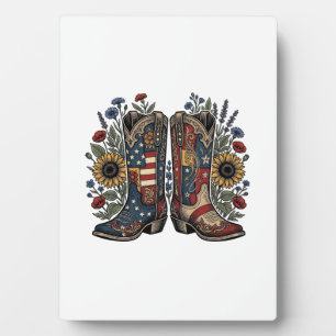 Patriottische Cowboylaarzen Zonnebloem Bloem Shirt Fotoplaat
