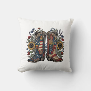 Patriottische Cowboylaarzen Zonnebloem Bloem Shirt Kussen