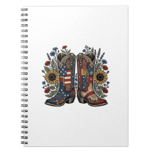 Patriottische Cowboylaarzen Zonnebloem Bloem Shirt Notitieboek