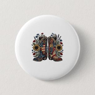 Patriottische Cowboylaarzen Zonnebloem Bloem Shirt Ronde Button 5,7 Cm