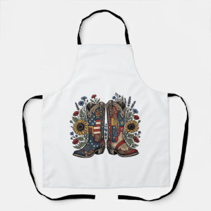Patriottische Cowboylaarzen Zonnebloem Bloem Shirt Schort