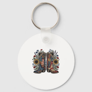 Patriottische Cowboylaarzen Zonnebloem Bloem Shirt Sleutelhanger