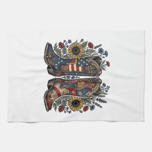 Patriottische Cowboylaarzen Zonnebloem Bloem Shirt Theedoek
