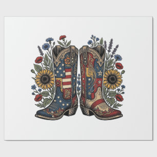 Patriottische Cowboylaarzen Zonnebloem Bloemetjesh Cadeaupapier