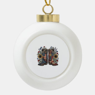 Patriottische Cowboylaarzen Zonnebloem Bloemetjesh Keramische Bal Ornament