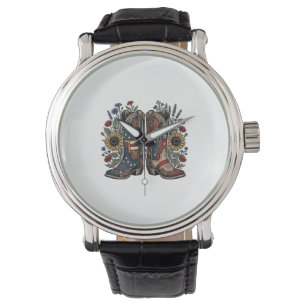 Patriottische Cowboylaarzen Zonnebloem Blouse Desi Horloge