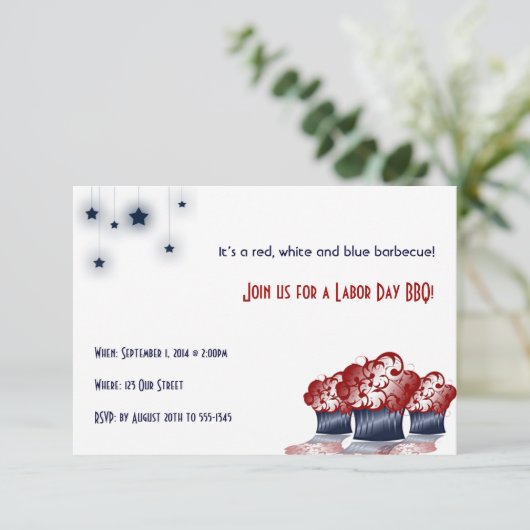 Patriottische Cupcake Dag Party Uitnodiging (Staand voorkant)