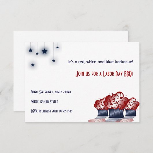 Patriottische Cupcake Dag Party Uitnodiging (Voorkant / Achterkant)