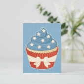 Patriottische cupcake op blauwe strepen briefkaart (Staand voorkant)