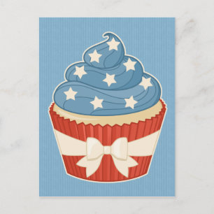 Patriottische cupcake op blauwe strepen briefkaart