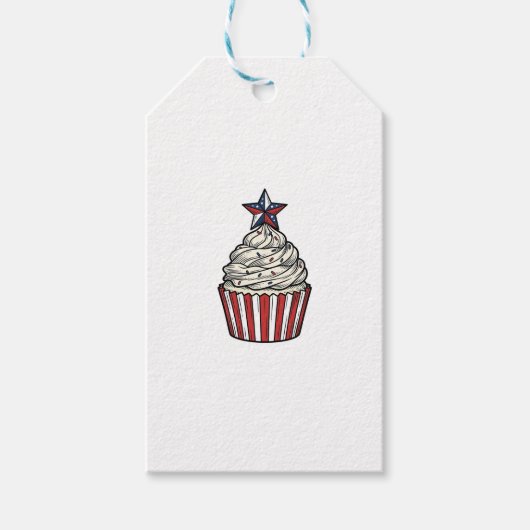 Patriottische Cupcake Vintage Gravure Vier Juli Cadeaulabel (Voorkant)