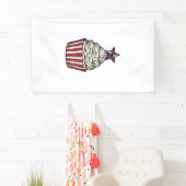 Patriottische Cupcake Vintage Gravure Vier Juli Spandoek (Insitu)