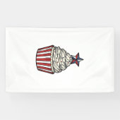 Patriottische Cupcake Vintage Gravure Vier Juli Spandoek (Horizontaal)