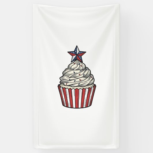 Patriottische Cupcake Vintage Gravure Vier Juli Spandoek (Verticaal)