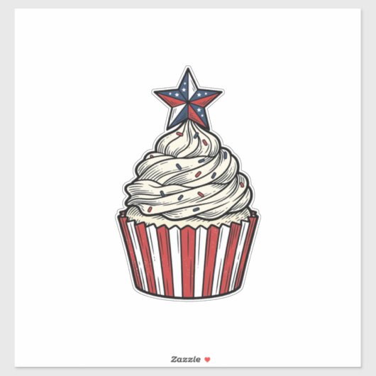 Patriottische Cupcake Vintage Gravure Vier Juli Sticker (Vel)