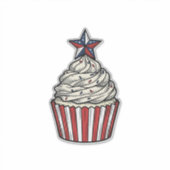 Patriottische Cupcake Vintage Gravure Vier Juli Sticker (Voorkant)