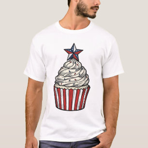 Patriottische Cupcake Vintage Gravure Vier Juli T-shirt