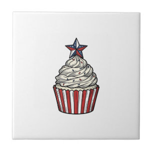 Patriottische Cupcake Vintage Gravure Vier Juli Tegeltje