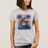 Patriottische Cupcake Vuurwerk Rood Wit & Blauw T-shirt (Voorkant)