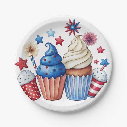 Patriottische cupcakes papieren bordje (Voorkant)