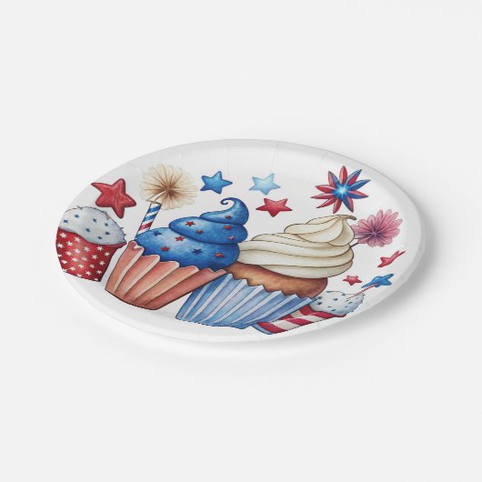 Patriottische cupcakes papieren bordje (Gekanteld)