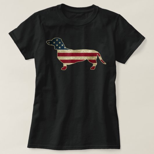 Patriottische dachshund, 4 juli, Amerikaanse vlagh T-shirt (Design voorkant)