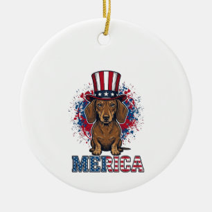 Patriottische Dachshund Amerika Vintage Hond Shirt Keramisch Ornament