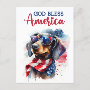Patriottische Dachshund, God Zegen Amerika Prentbr Briefkaart