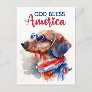 Patriottische Dachshund, God Zegen Amerika Prentbr Briefkaart