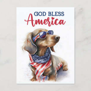 Patriottische Dachshund, God Zegen Amerika Prentbr Briefkaart