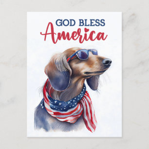 Patriottische Dachshund, God Zegen Amerika Prentbr Briefkaart
