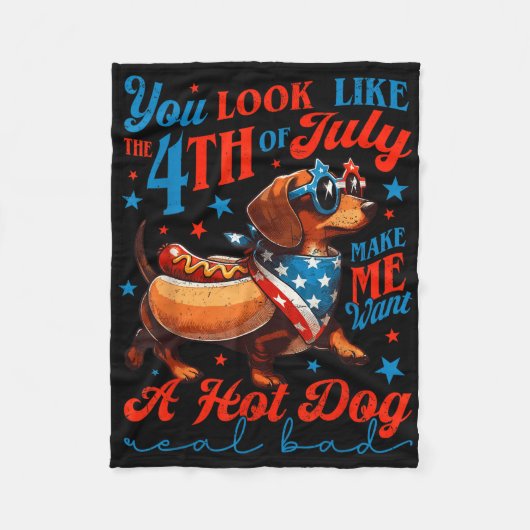 Patriottische Dachshund Vierde Juli 4e Vlag Schatt Fleece Deken (Voorkant)